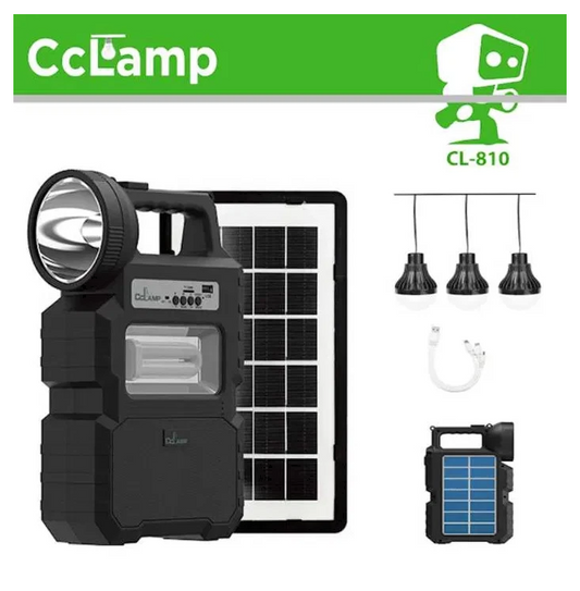 Kit solar portabil CCLAMP CL-810 cu 3 becuri incluse Radio FM si Bluetooth