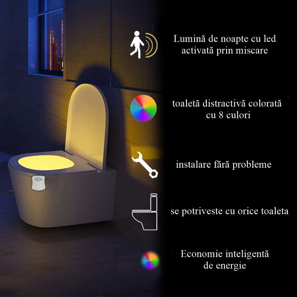 Lampa Led WC 8 culori cu senzori rezistenti la apa, miscare lumineaza toaleta noaptea