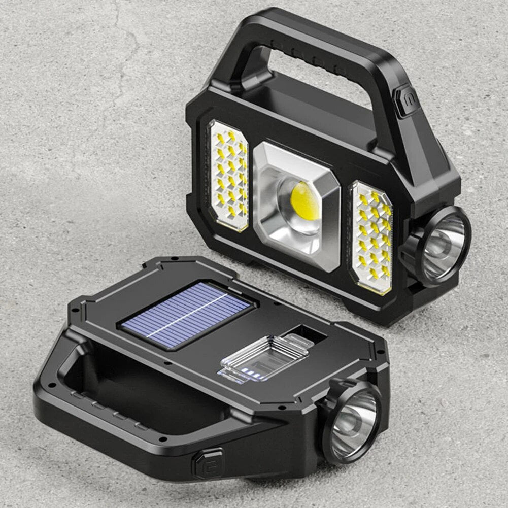 Lanterna cu LED Frontal si Lateral, Incarcare Solara sau USB, 6 Moduri Iluminare, Putere 5W, Portabila, Functie PowerBank