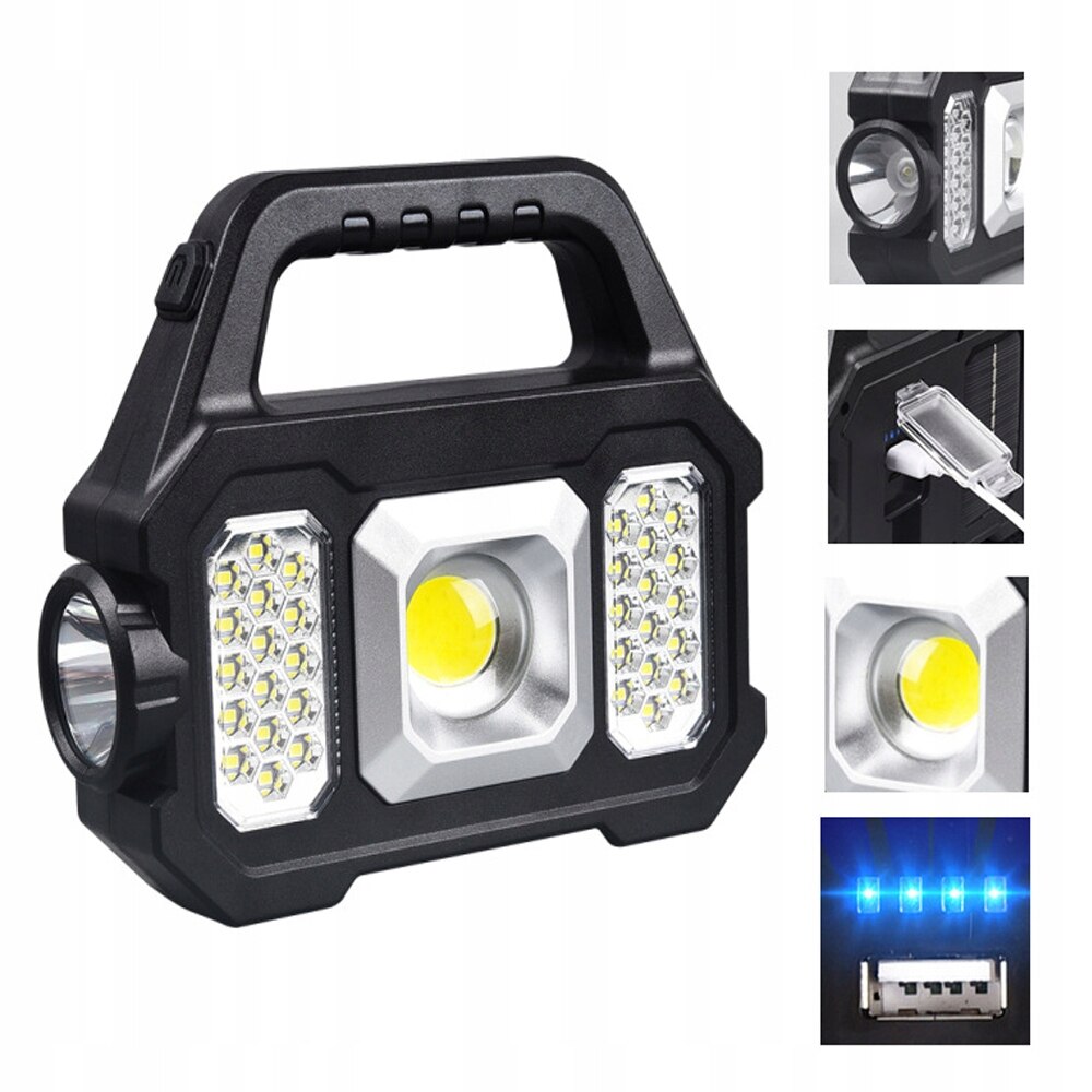 Lanterna cu LED Frontal si Lateral, Incarcare Solara sau USB, 6 Moduri Iluminare, Putere 5W, Portabila, Functie PowerBank